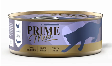 Prime Meat консервы для взрослых кошек филе курицы с тунцом в желе