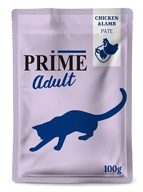 PRIME паштет для взрослых кошек с курицей и ягненком (пауч)