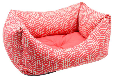 ZOOexpress лежанка пухлик для собак и кошек «Геометрия» бязь, коралловая
