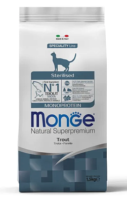 Monge Cat Monoprotein Sterilised сухой корм для стерилизованных кошек с форелью