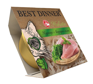 Best Dinner Holistic влажный корм для взрослых и стерилизованных кошек. Мясные волокна в желе "Курица с водорослями" (ламистер)
